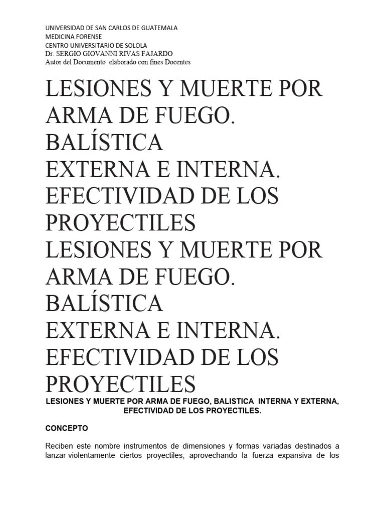 Lesiones Y Muerte Por Arma De Fuego | PDF | Armas De Fuego | Balística
