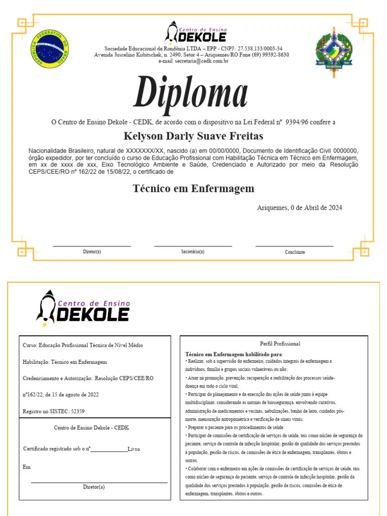 DIPLOMA - Técnico Em Enfermagem | PDF | Enfermagem | Remédio