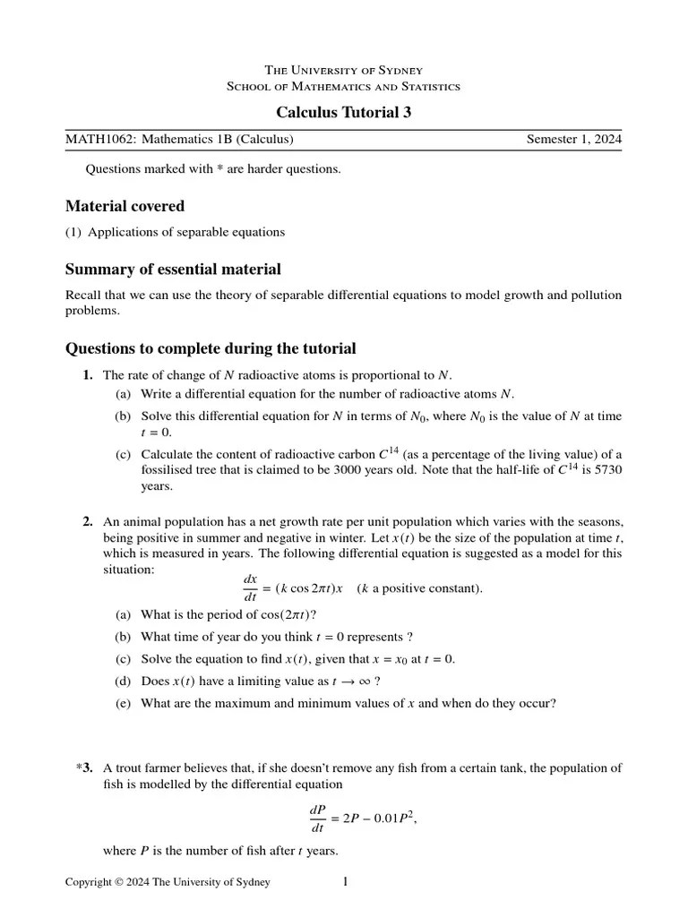 Multivariable Calculus Tutorial 3 | PDF | Radioactive Decay | Equations