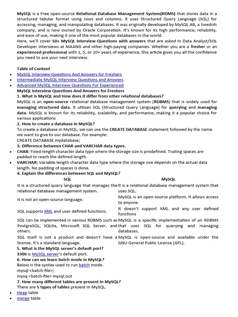 Mysql Viva | PDF | Databases | Sql