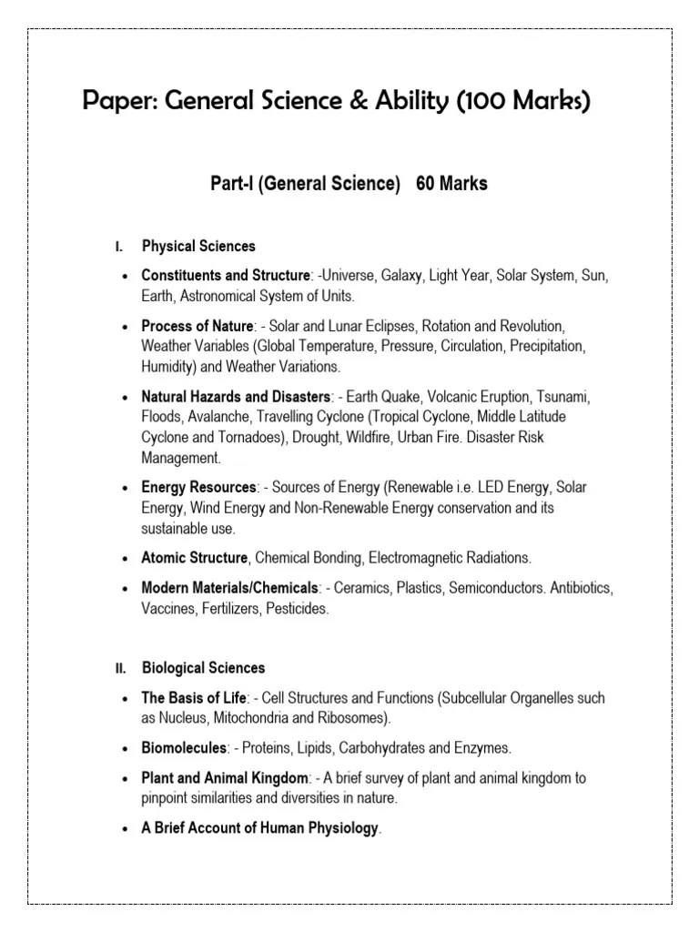 General Science Ability CSS Syllabus | PDF | Earth | Foods