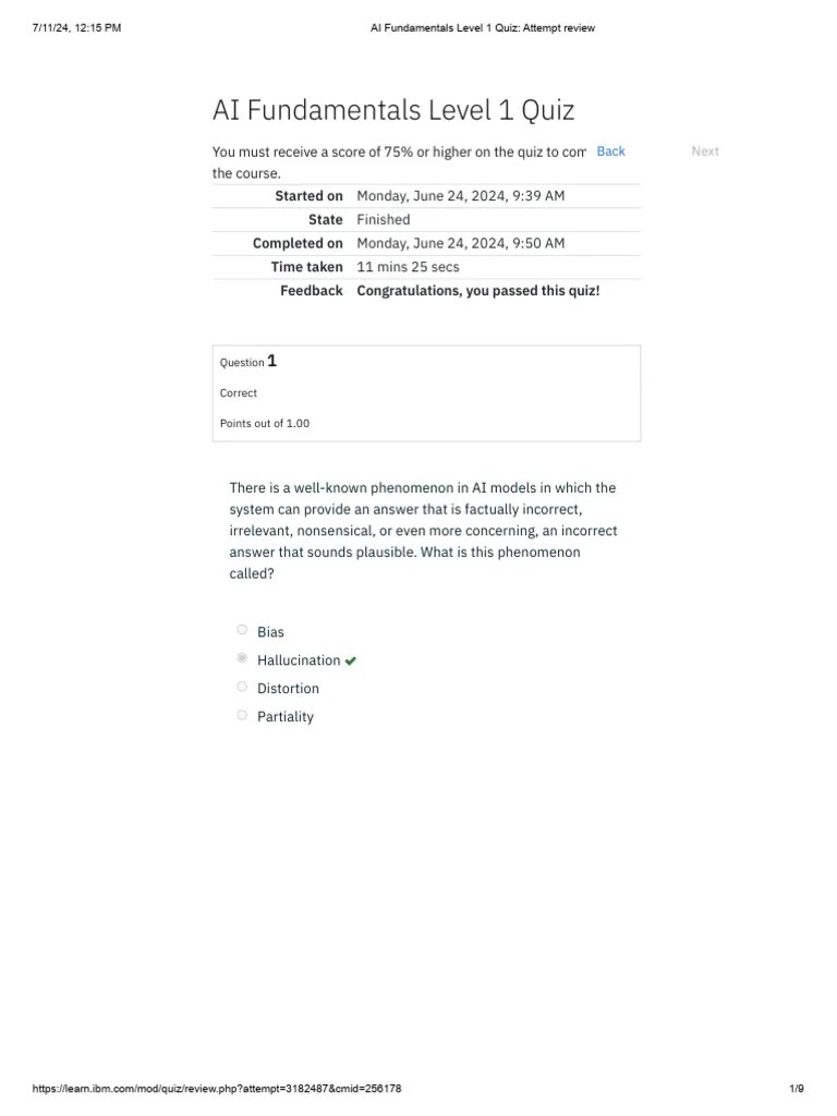 AI Fundamentals Level 1 Quiz - Attempt Review | PDF | Artificial ...