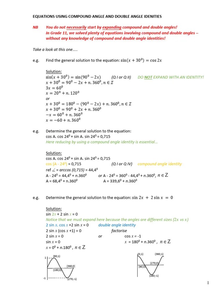 4 Trig. Equations Using Compound Angle And Double Angle Identities ...