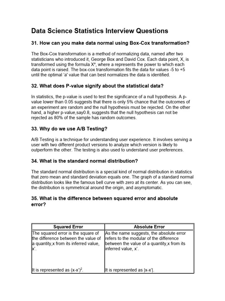 Common DS Interview Questions And Answers - 3 | PDF | Statistics | P Value