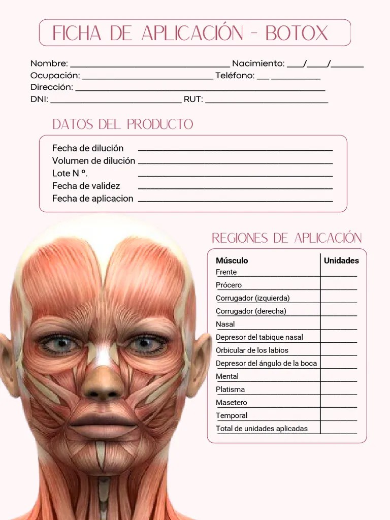 Ficha De Aplicación De Botox Pdf Anatomía Tejido Suave
