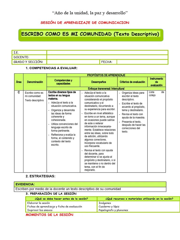 SESIÓN DE APRENDIZAJE DE COMUNICACION.17.08 | Descargar Gratis PDF ...