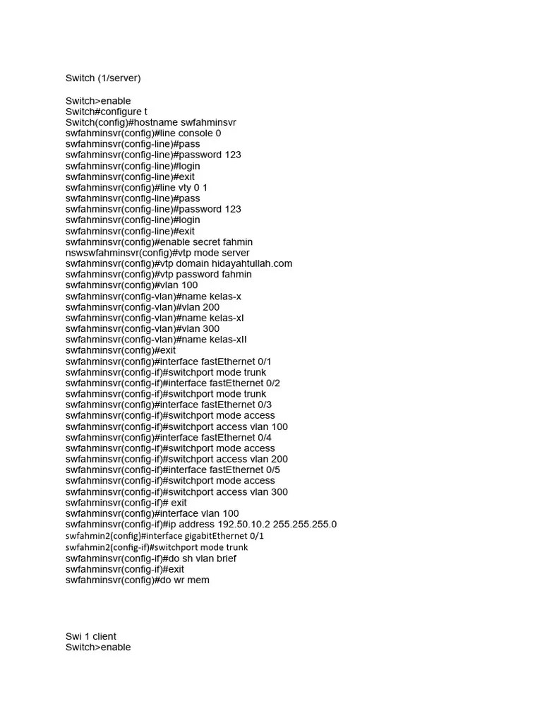 Configurasi Vlan Buat Ujian | PDF | Telecommunications | Internet ...
