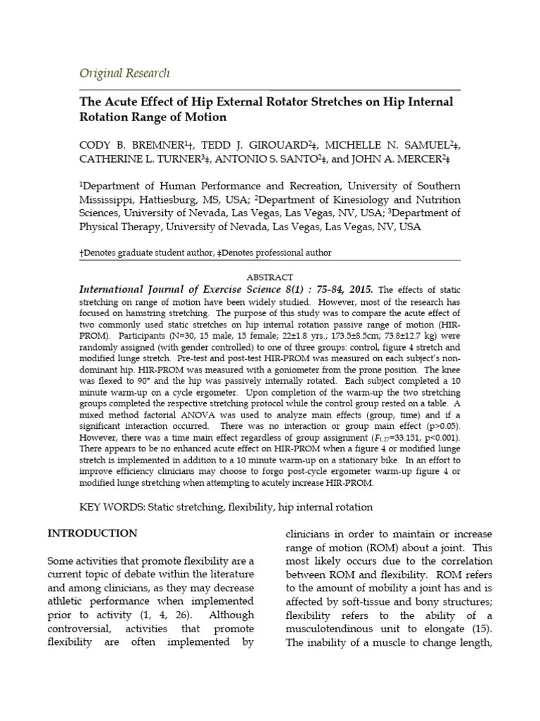 Acute Effect Of Hip External Rotator Stretches On Hip Range Of Motion | PDF