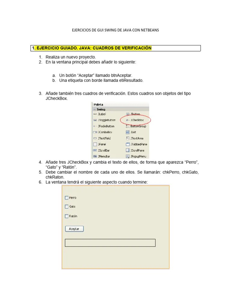 EJERCICIOS DE GUI SWING DE JAVA CON NETBEANS | PDF | Ventana ...