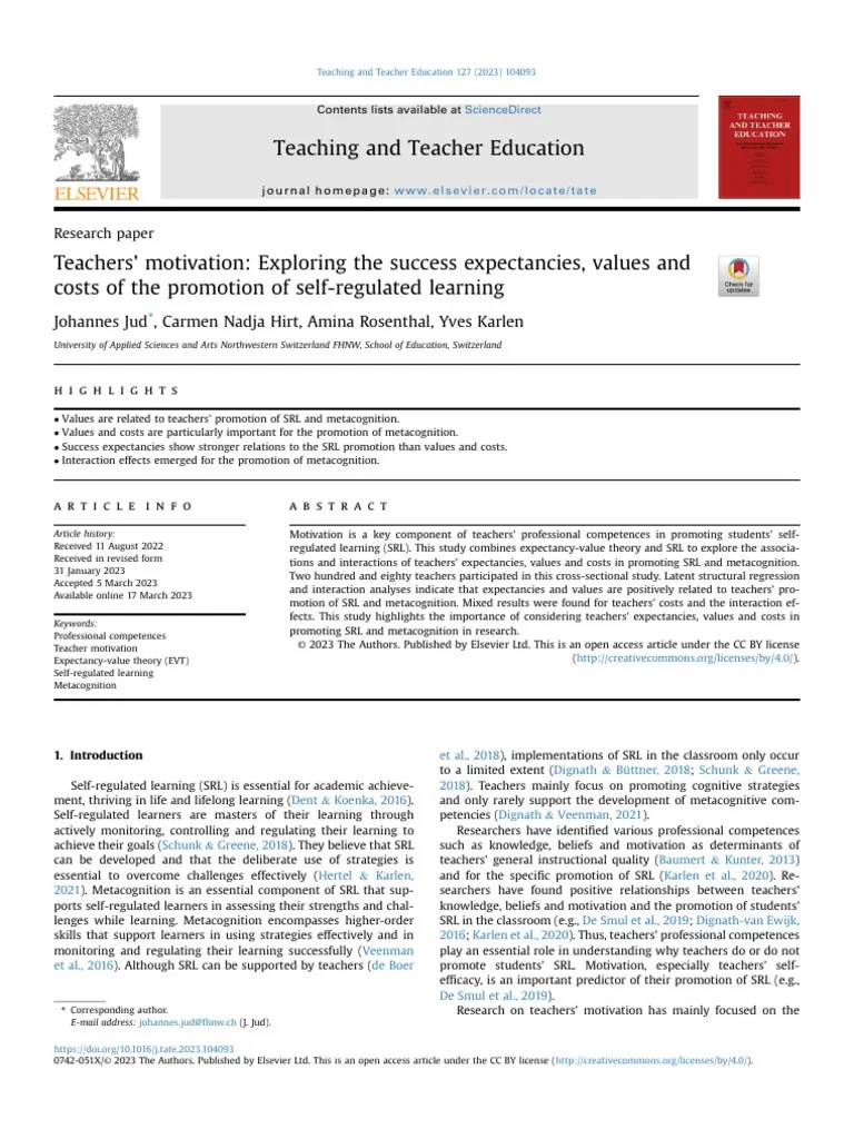 Teachers' Motivation Exploring The Success Expectancies Values And ...