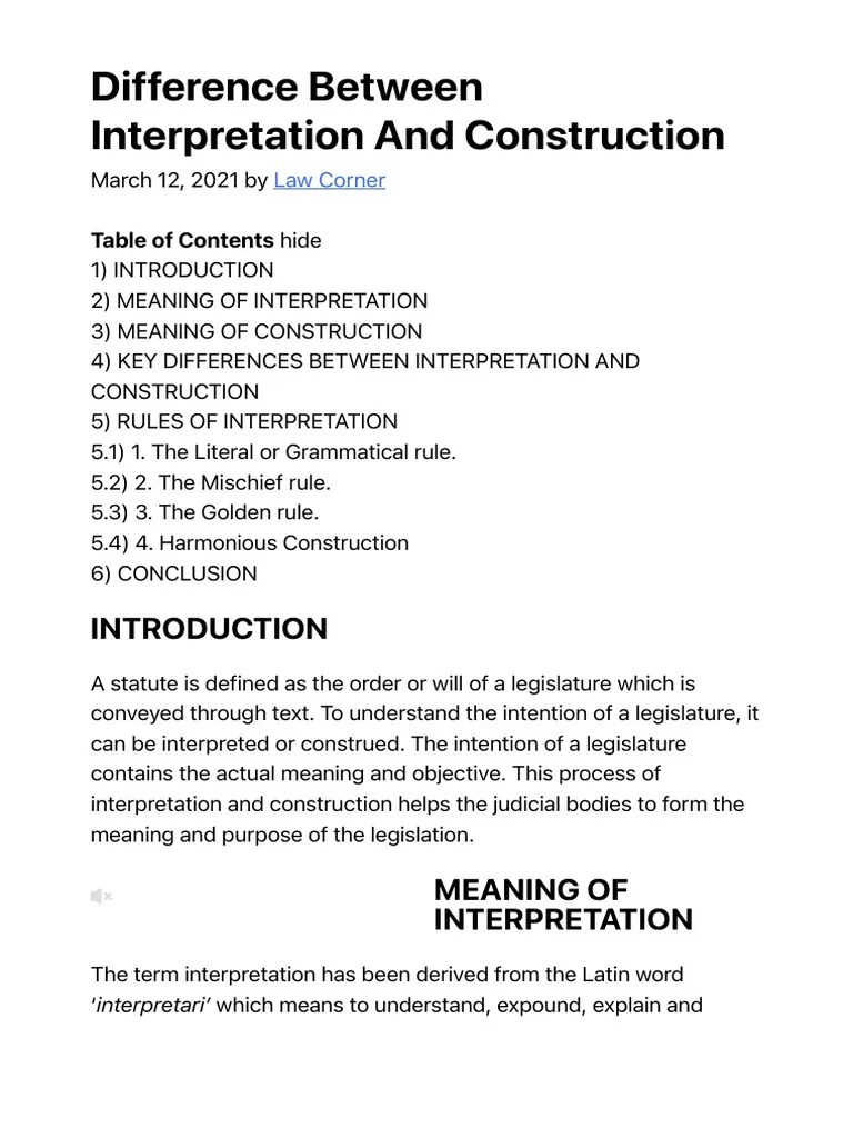Difference Between Interpretation And Construction - Law Corner | PDF ...