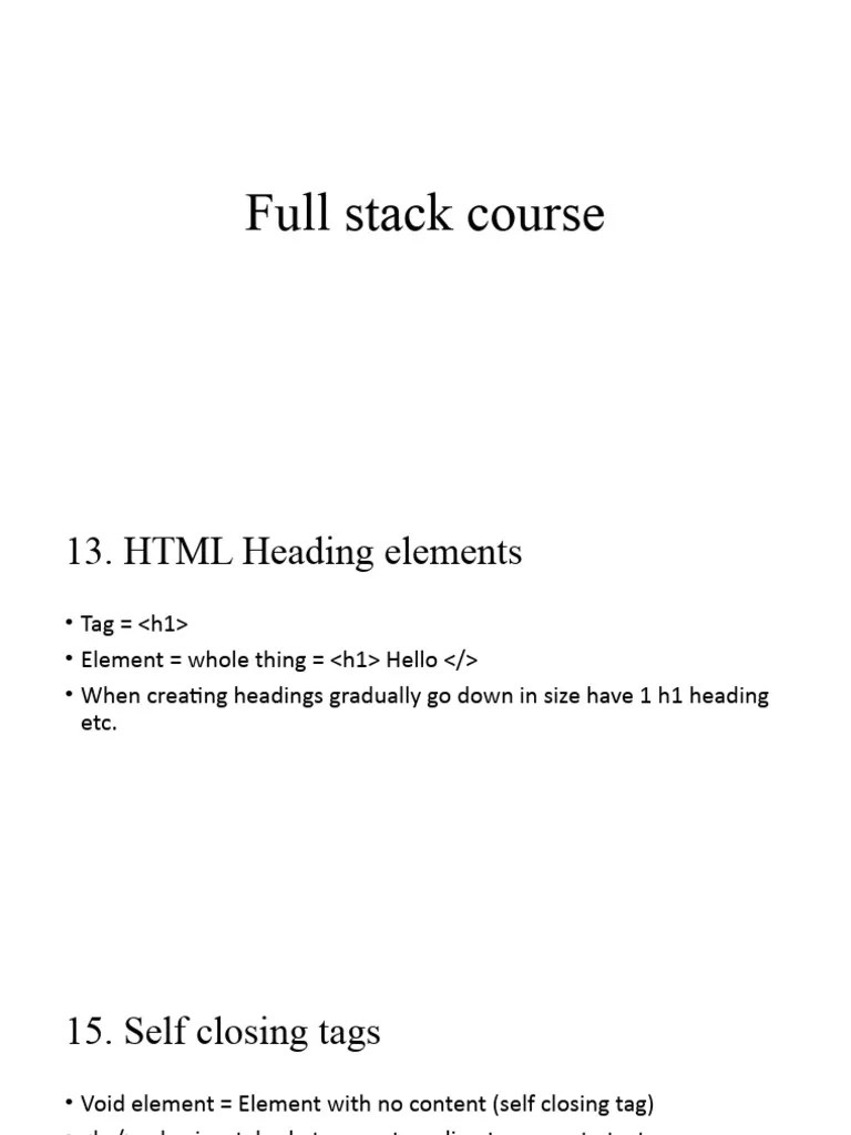 Full Stack Course Notes | PDF | Html Element | Html
