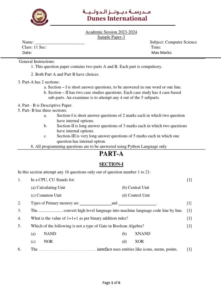 Cs Sample Paper-3 | PDF | Python (Programming Language) | Computer Science