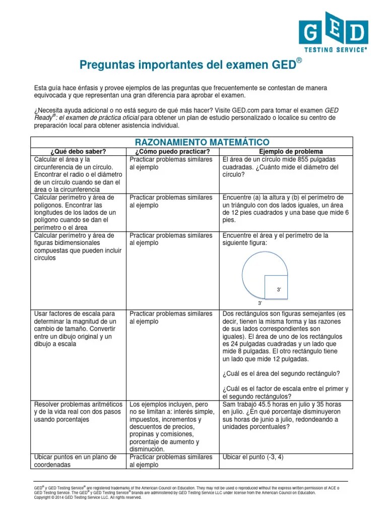 Guía Gratuita De Preguntas Del Examen De GED | PDF | Ecuaciones | Triángulo