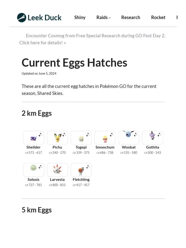 Current Eggs Hatches - Leek Duck _ Pokémon GO News And Resources ...