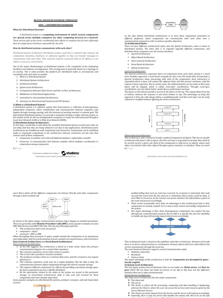 Unit - 1 Distributed Systems Adbt 27 Pages | PDF | Databases | Peer To Peer