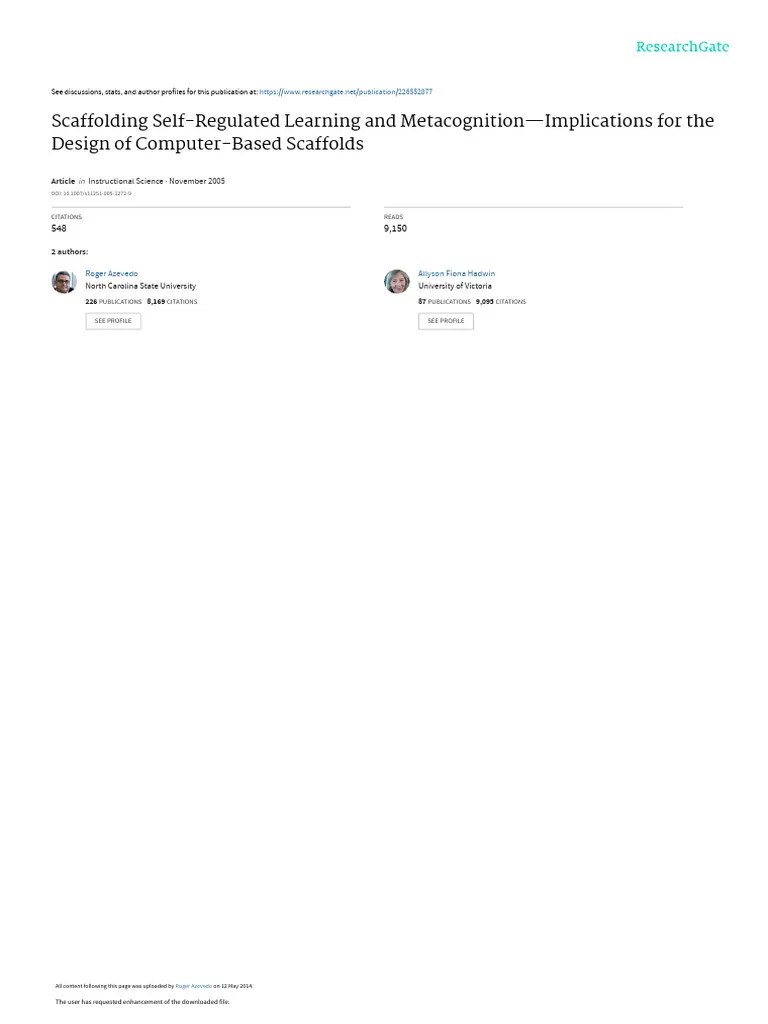 Scaffolding Self-Regulated Learning And Metacognit | PDF ...