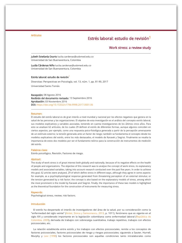 Estrés Laboral - Articulo | PDF | Estrés (biología) | Sicología