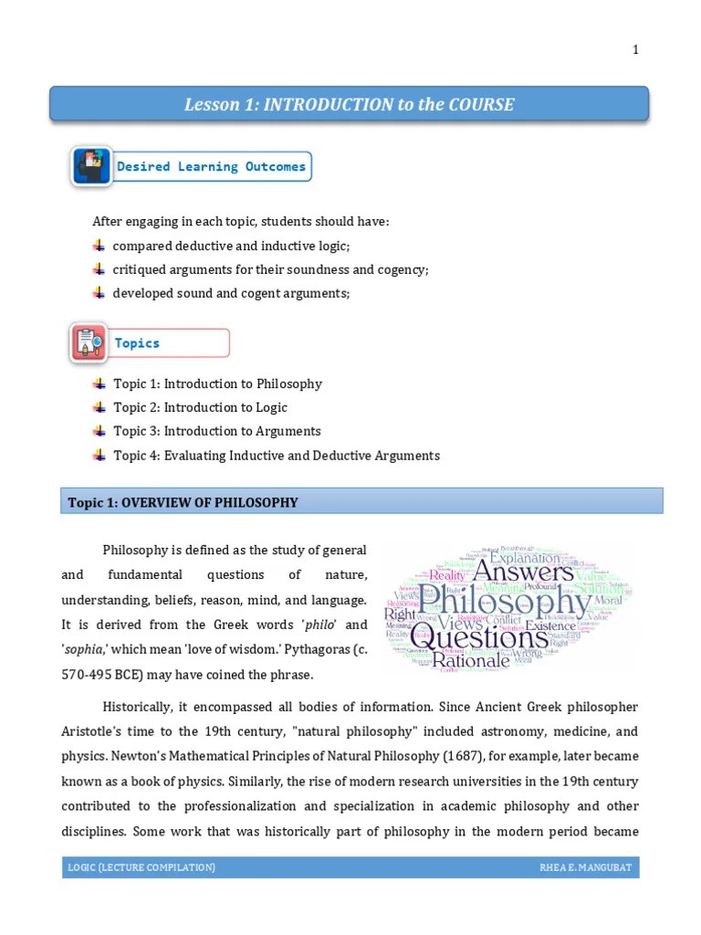 Lesson 1 - Introduction To The Course | PDF | Argument | Logic