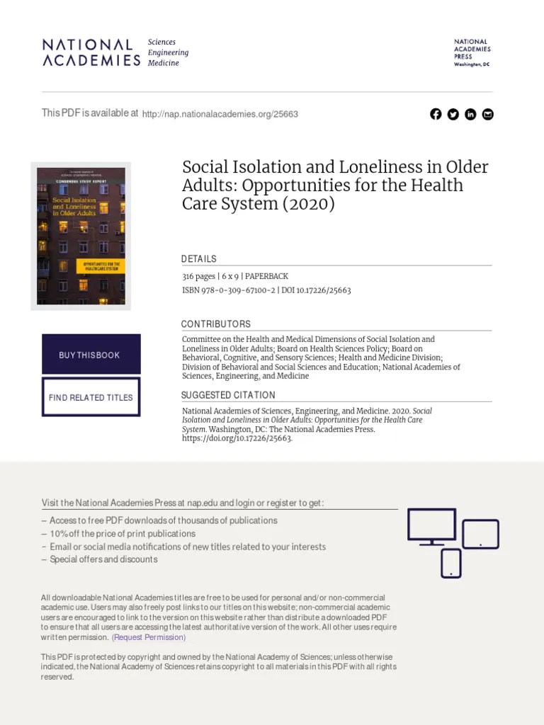 Social Isolation And Loneliness In Older Adults - 2020 - NAP | PDF ...