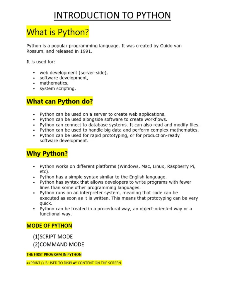 Introduction To Python | PDF | Data Type | Python (Programming Language)