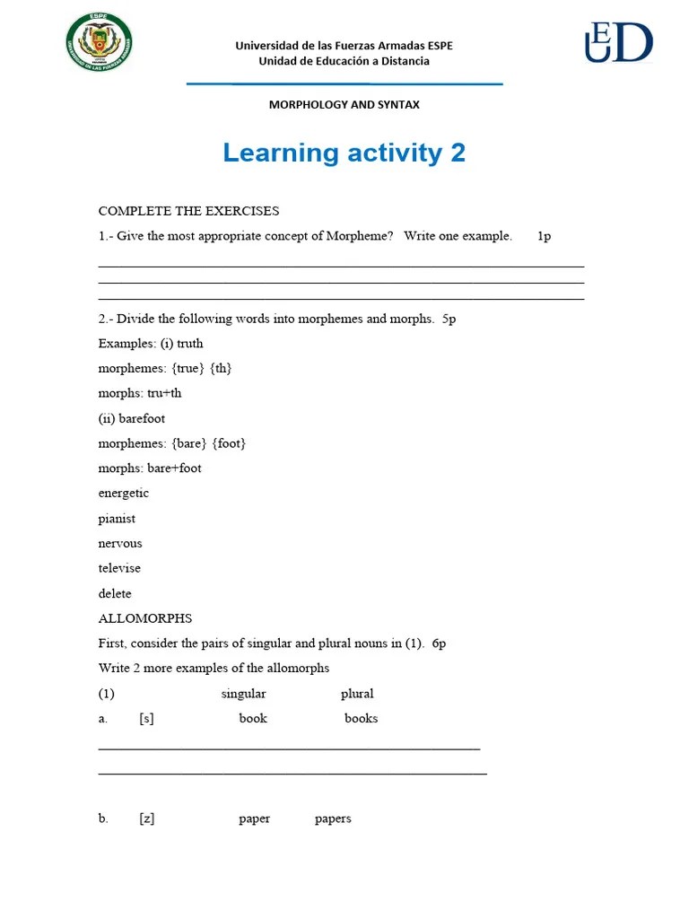 Learning Activity Morphology | PDF | Morphology (Linguistics) | Plural