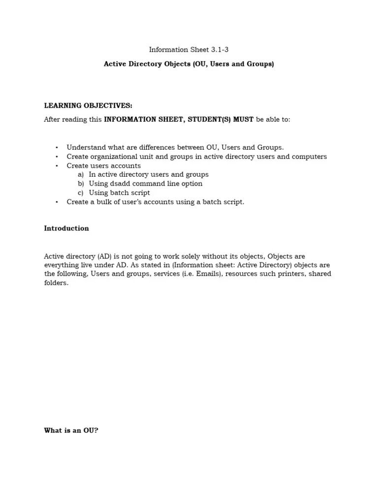 3.1-3 Active Directory Objects (OU, Users And Groups) | PDF | Active ...