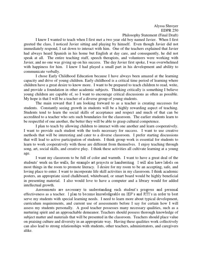 Philosophy Statement (Final Draft) | Teachers | Classroom