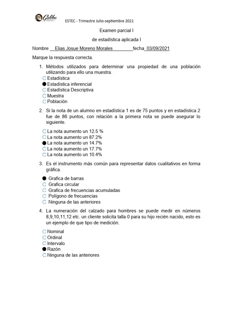 Examen Parcial De Estadística Aplicada 1 | PDF | Estadísticas | Método Científico