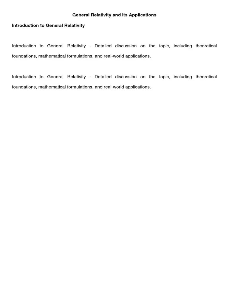 General Relativity And Its Applications | PDF