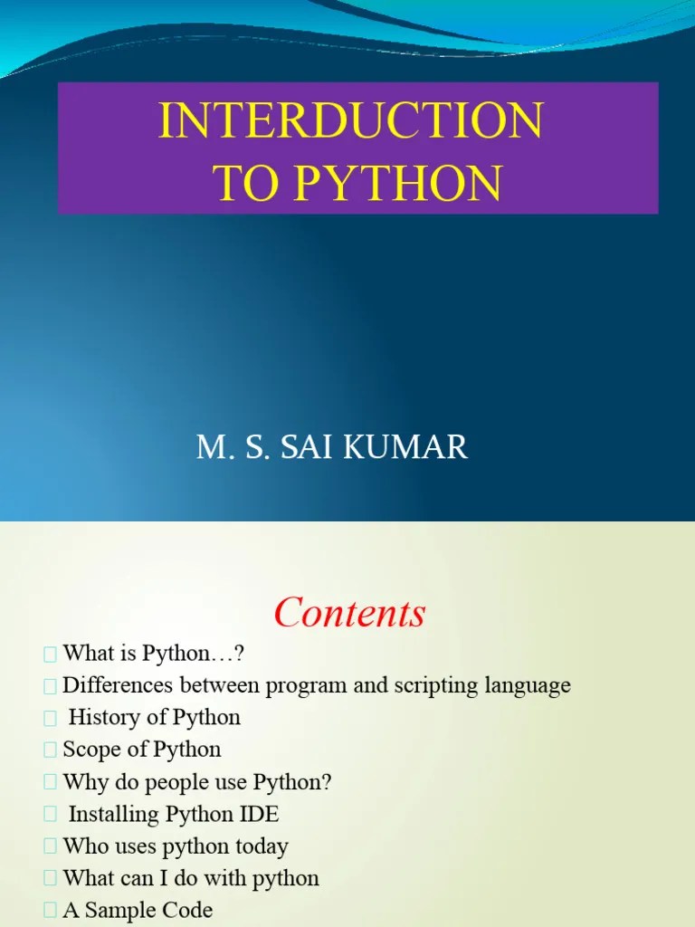 Introduction To Python | PDF | Python (Programming Language) | Compiler
