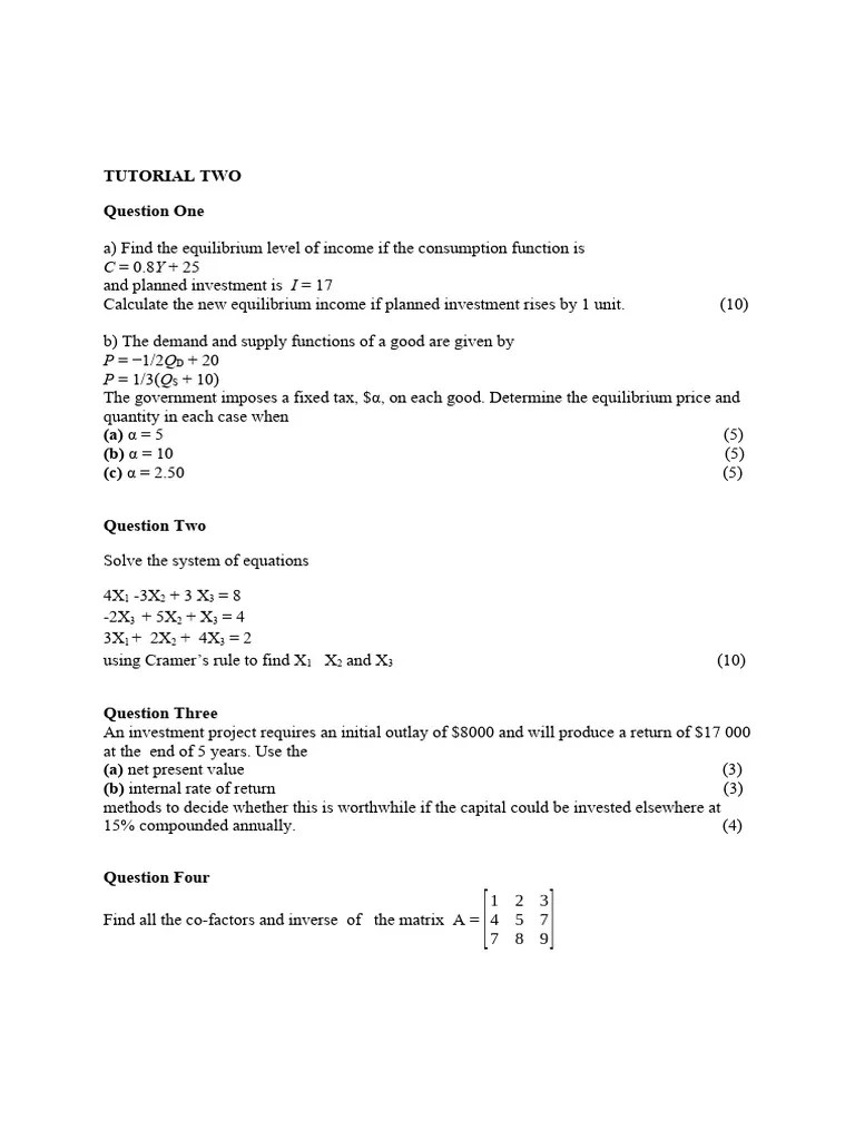 Tutorial Two | Download Free PDF | Matrix (Mathematics) | Present Value
