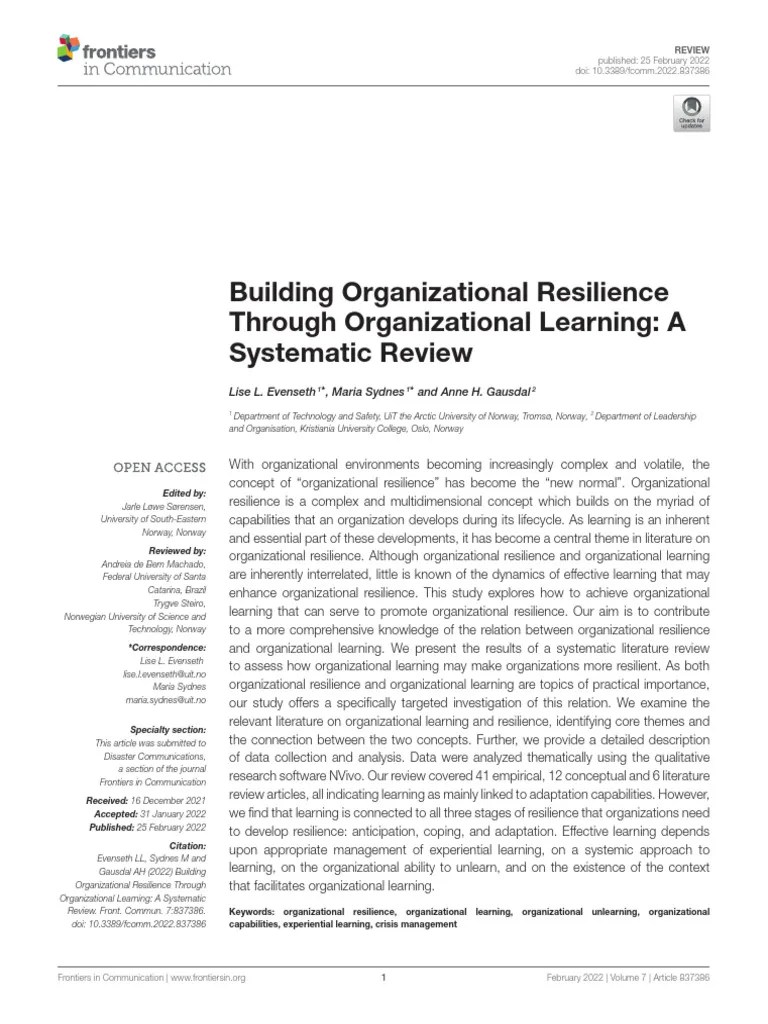 Building Organizational Resilience Through Organizational Learning A Systematic Review | PDF ...