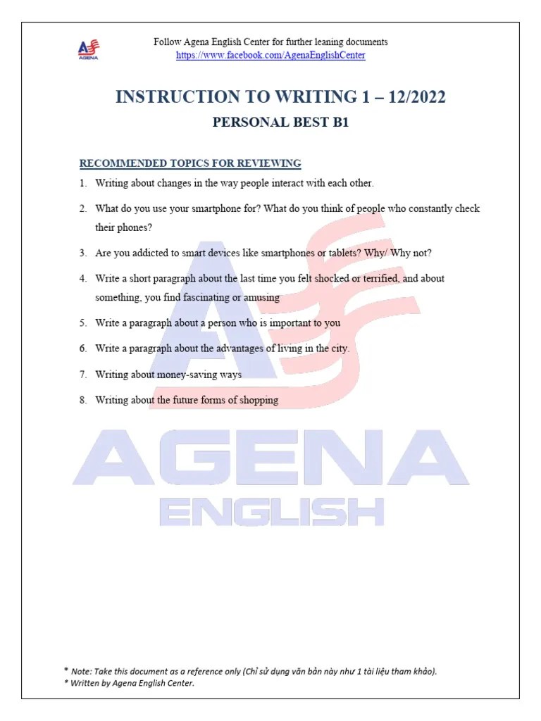2022 - Writing 1 Instruction | PDF