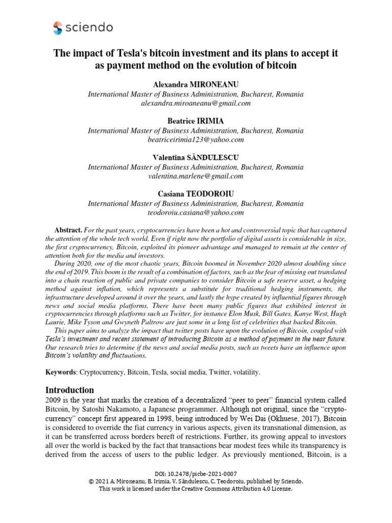 The Impact Of Teslas Bitcoin Investment And Its P | PDF ...