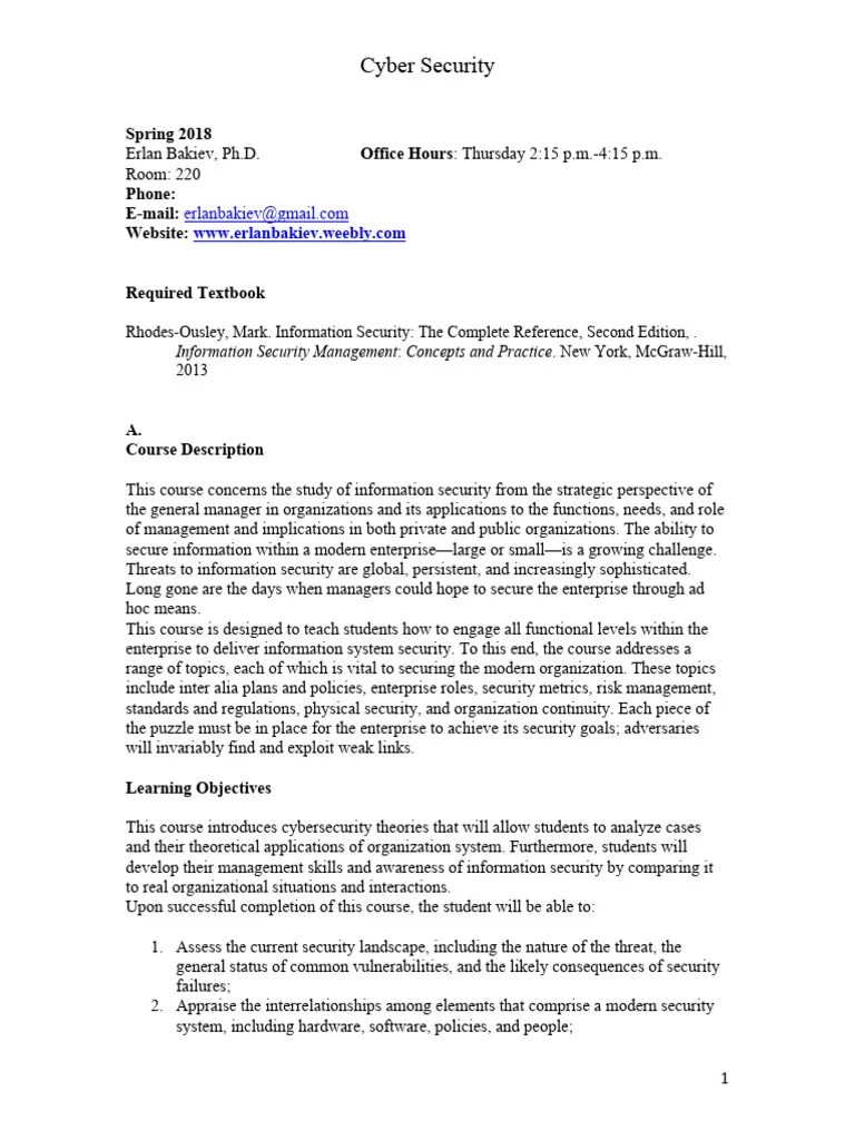 Syllabus Cybersecurity | PDF | Computer Security | Security