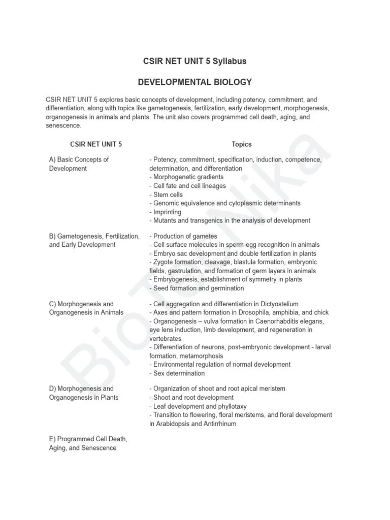 Csir Net Life Science Unit 5 Syllabus | PDF | Developmental Biology ...