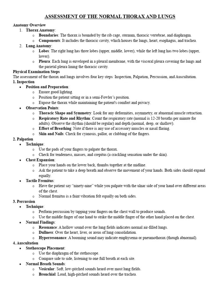 ASSESSMENT-OF-THE-NORMAL-THORAX-AND-LUNGS | PDF | Thorax | Lung