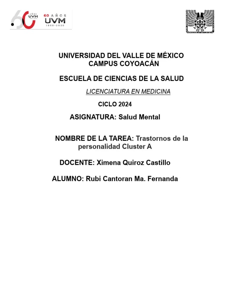Trastornos De La Personalidad Cluster A | PDF | Sicología | Ciencias ...