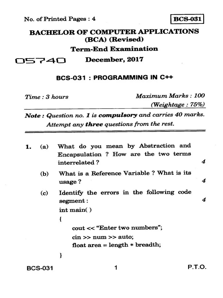 BCS 031 | PDF | C++ | Computer Science
