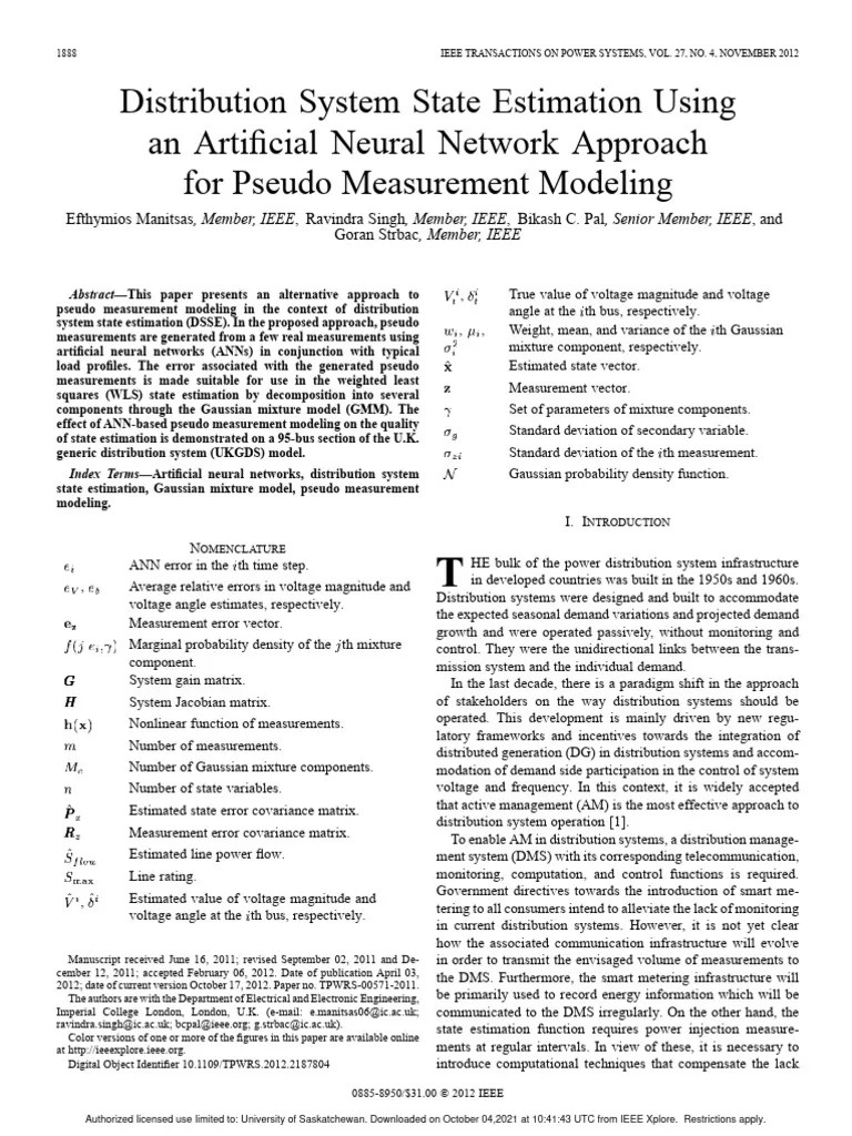 2012-Distribution System State Estimation Using An Artificial Neural Network Approach For Pseudo ...