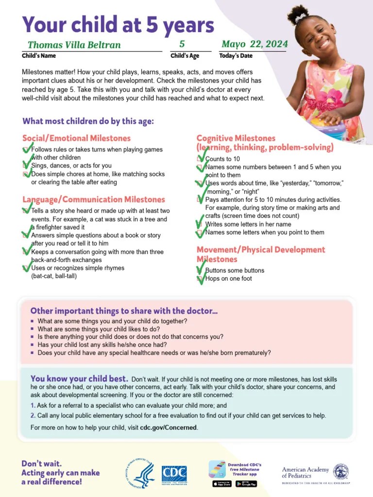 CDC Milestone Checklist THOMAS | PDF | Psychological Concepts | Cognitive Science