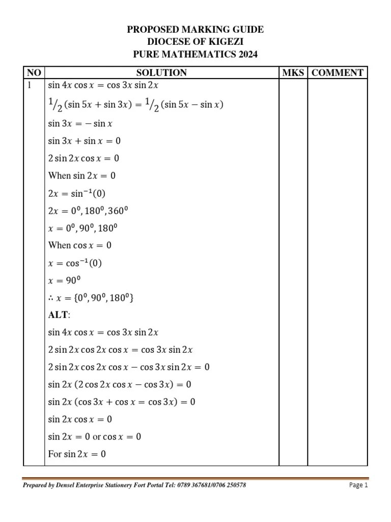 Guide Diocese Pure Math Mock 2024 | PDF | Equations | Mathematical Analysis