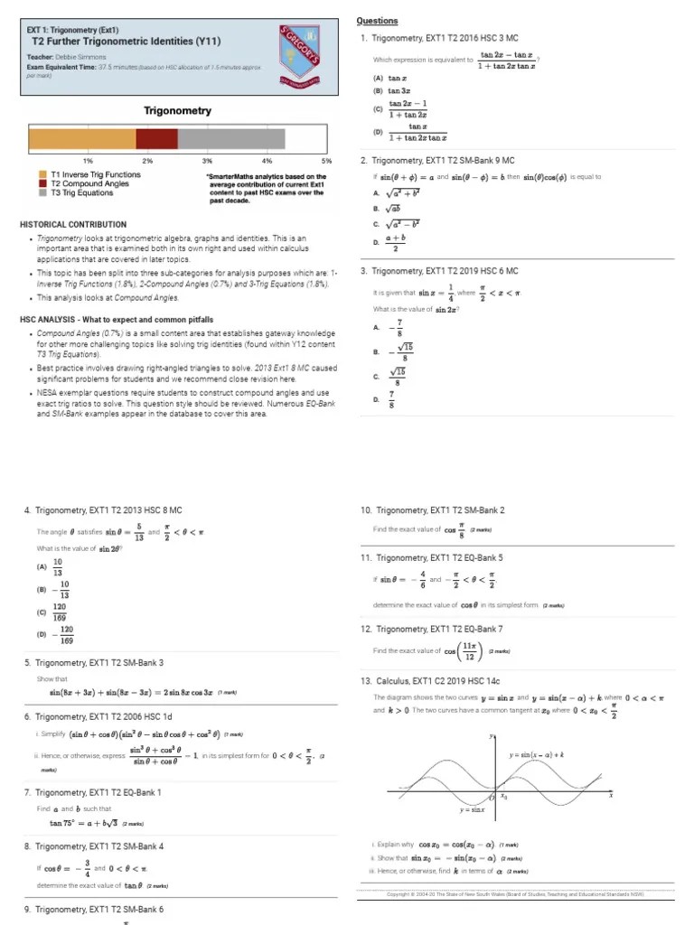 HSC Further Trigonometric Identities (1) | PDF | Trigonometric ...