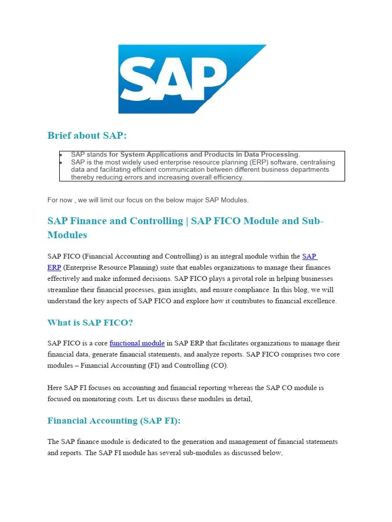 Brief About SAP:: What Is SAP FICO? | PDF | Enterprise Resource ...