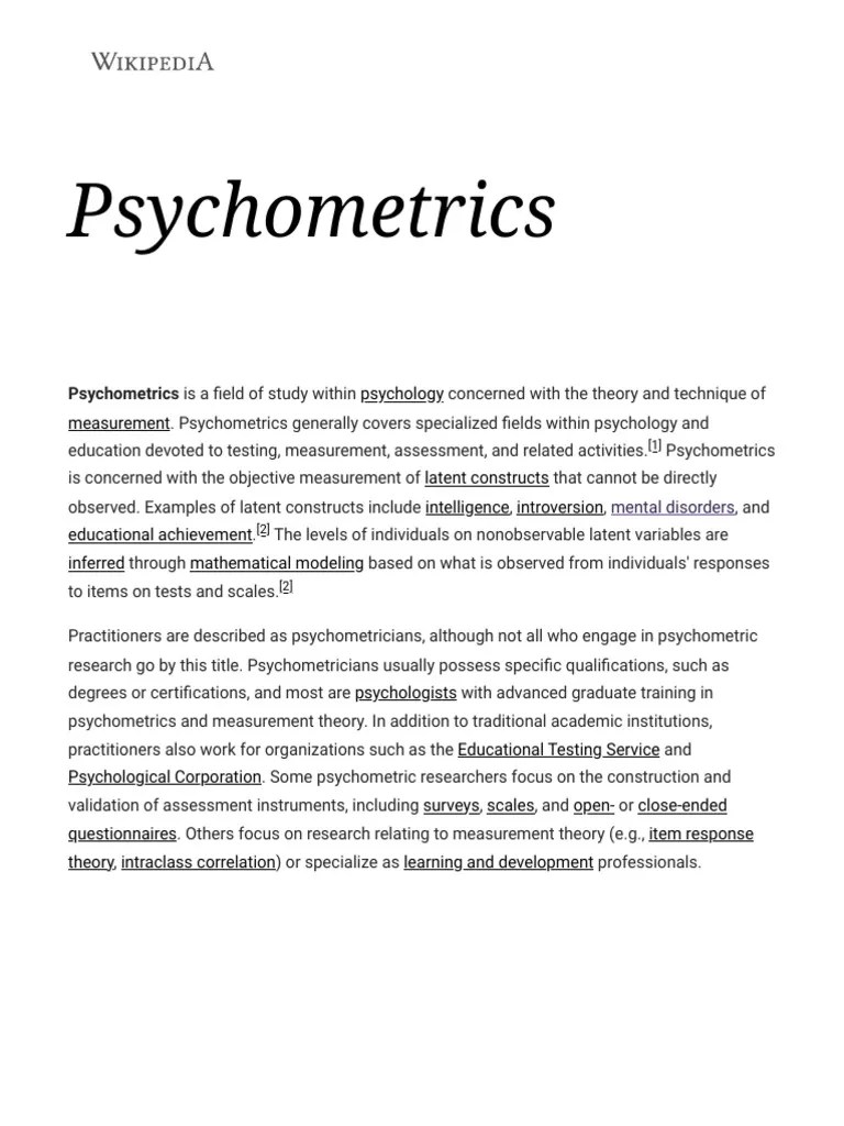 Psychometrics - Wikipedia | PDF | Psychometrics | Validity (Statistics)