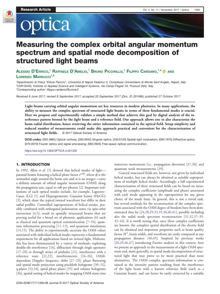 Measuring The Complex Orbital Angular Momentum Spectrum And Spatial Mode Decomposition Of ...