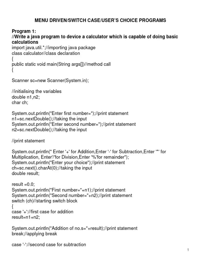 Switch Case Solved Programs | PDF | Computer Programming | Computer Science