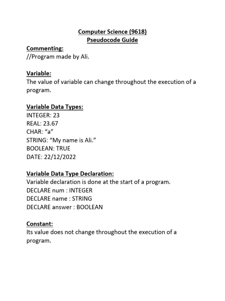 Pseudocode-Guide-9618 | Download Free PDF | Boolean Data Type ...