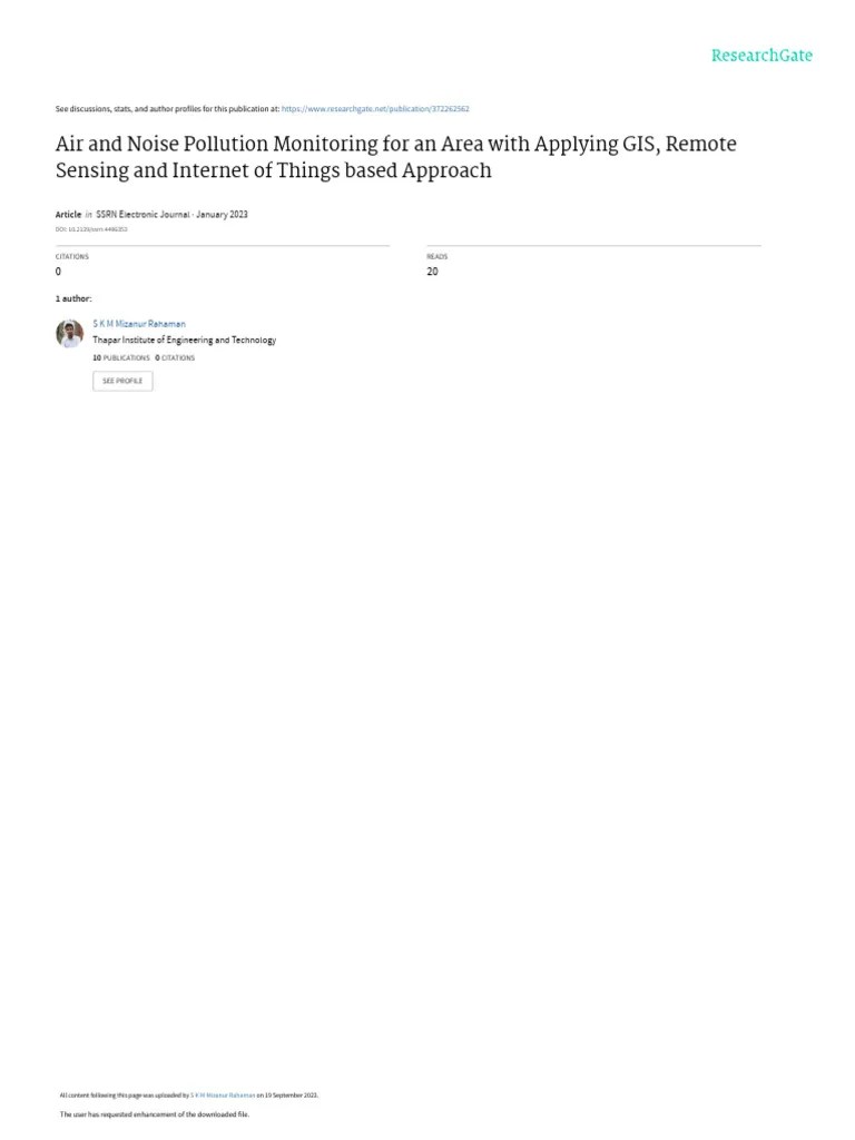 Air And Noise Pollution Monitoring For An Area With Applying GIS, Remote Sensing And Internet Of ...